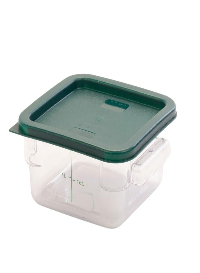 FSE Square Food Storage Container with Green Lid, 2 Quart, Polycarbonate, Reusable, Clear, NSF - Image 1
