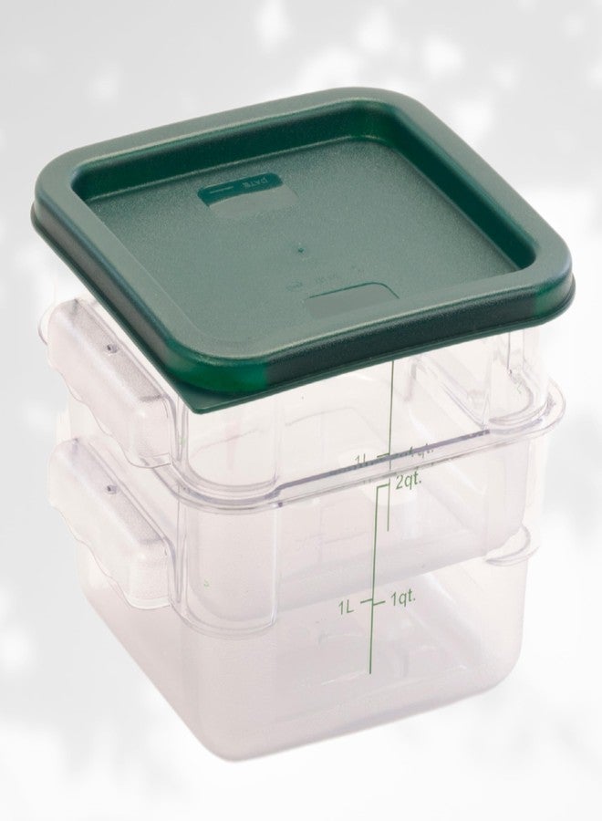 FSE Square Food Storage Container with Green Lid, 2 Quart, Polycarbonate, Reusable, Clear, NSF - Image 4