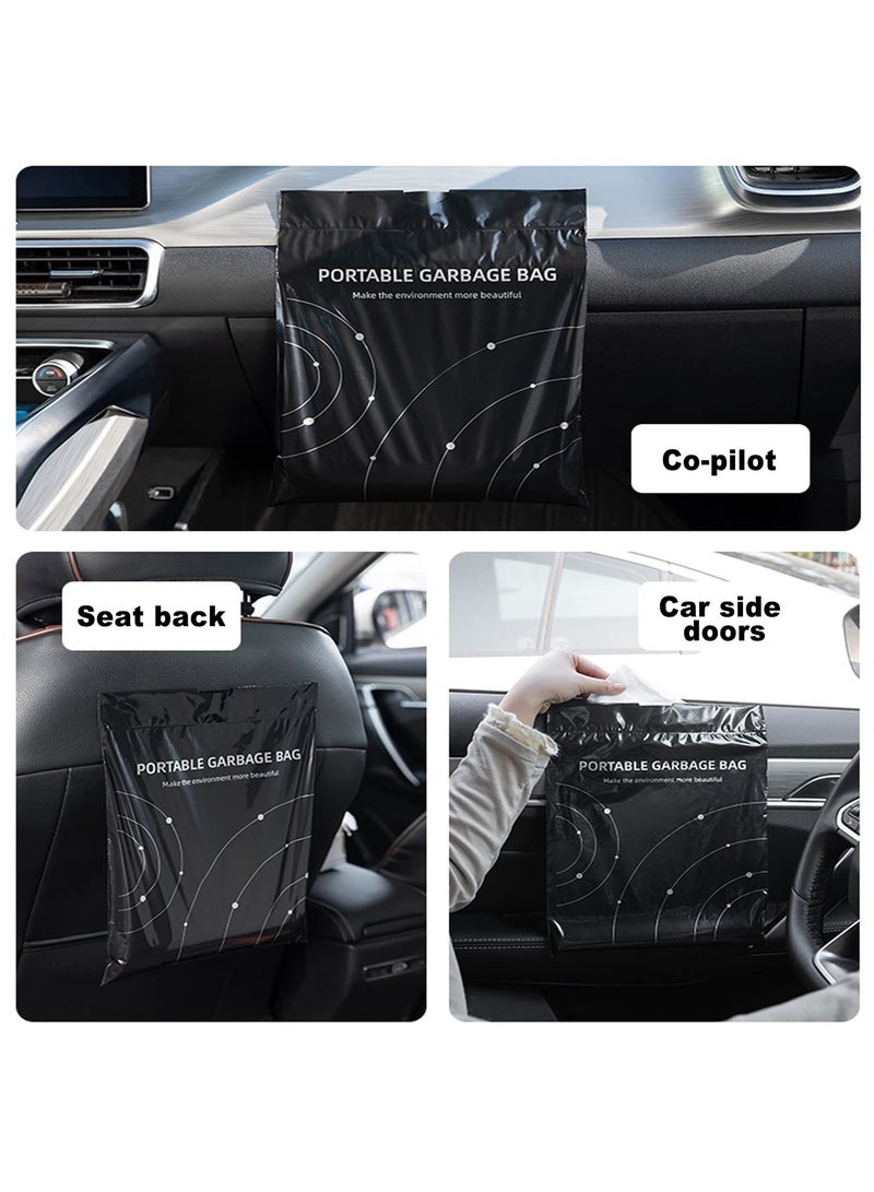 Disposable Trash Bags for Cars, 40 Pack Vomit Bags, Portable Drawstring, Paste Dual-Use Self Adhesive Cleaning Bags, Easy Stick on and Hanging, for Cars Kitchens Bedrooms Travel Office (Black)