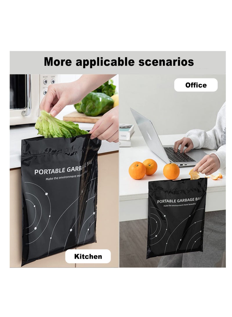 Disposable Trash Bags for Cars, 40 Pack Vomit Bags, Portable Drawstring, Paste Dual-Use Self Adhesive Cleaning Bags, Easy Stick on and Hanging, for Cars Kitchens Bedrooms Travel Office (Black)