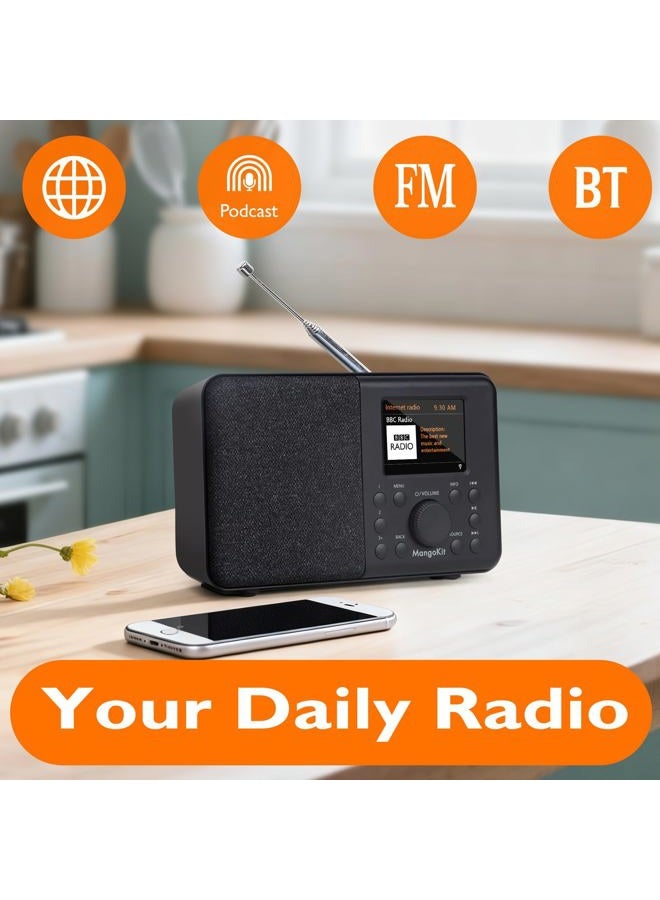 MangoKit راديو إنترنت واي فاي SR10، مشغل بودكاست، مكبر صوت بلوتوث، راديو FM محمول، شاشة ملونة، إنذارات مزدوجة، إعدادات مسبقة، دعم التحكم عبر التطبيق - أسود - Image 2
