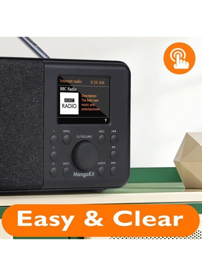 MangoKit راديو إنترنت واي فاي SR10، مشغل بودكاست، مكبر صوت بلوتوث، راديو FM محمول، شاشة ملونة، إنذارات مزدوجة، إعدادات مسبقة، دعم التحكم عبر التطبيق - أسود - Image 3