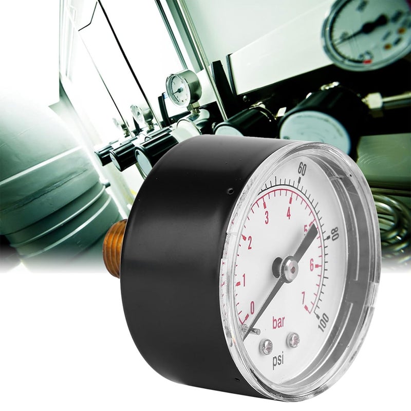 مقياس الضغط 0-100 رطل لكل بوصة مربعة 0-7 بار من النحاس 1/4 BSPT وصلة خلفية للهواء والماء والزيت والغاز - Image 3