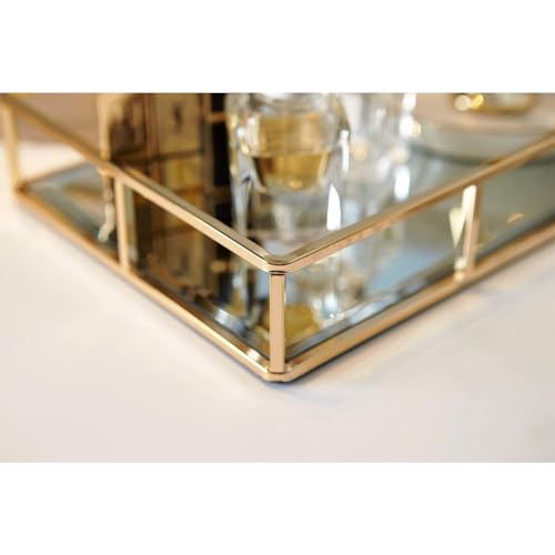 PuTwo Tray Mirror, Gold Dresser Ornate Tray Metal Decorative Tray Jewelry Perfume Organizer Makeup Tray for Vanity, Dresser, Bathroom, Bedroom - Image 5