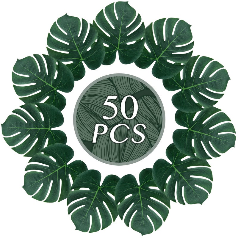 ATFL Artificial Palm Leaves,50 Pcs Big Leaf Placemat, Green Palm Leaves Party Decorations,Tropical Table Decor, Hawaiian Leaves Decor,Safari Leaves Decoration - Image 2