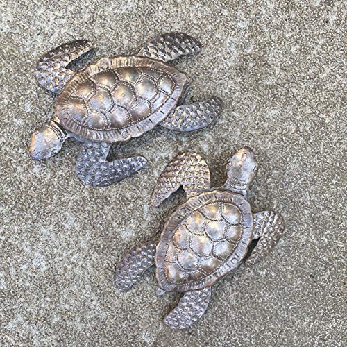 It's Cactus Sea Turtles, Beach Metal Art, Set of 2, Nautical Wall Hanging Figurines Home Decoration, Under the Sea Marine Life Animals, Handmade in Haiti 6 x 7.75 Inches Haitian Metal Plaques - Image 3