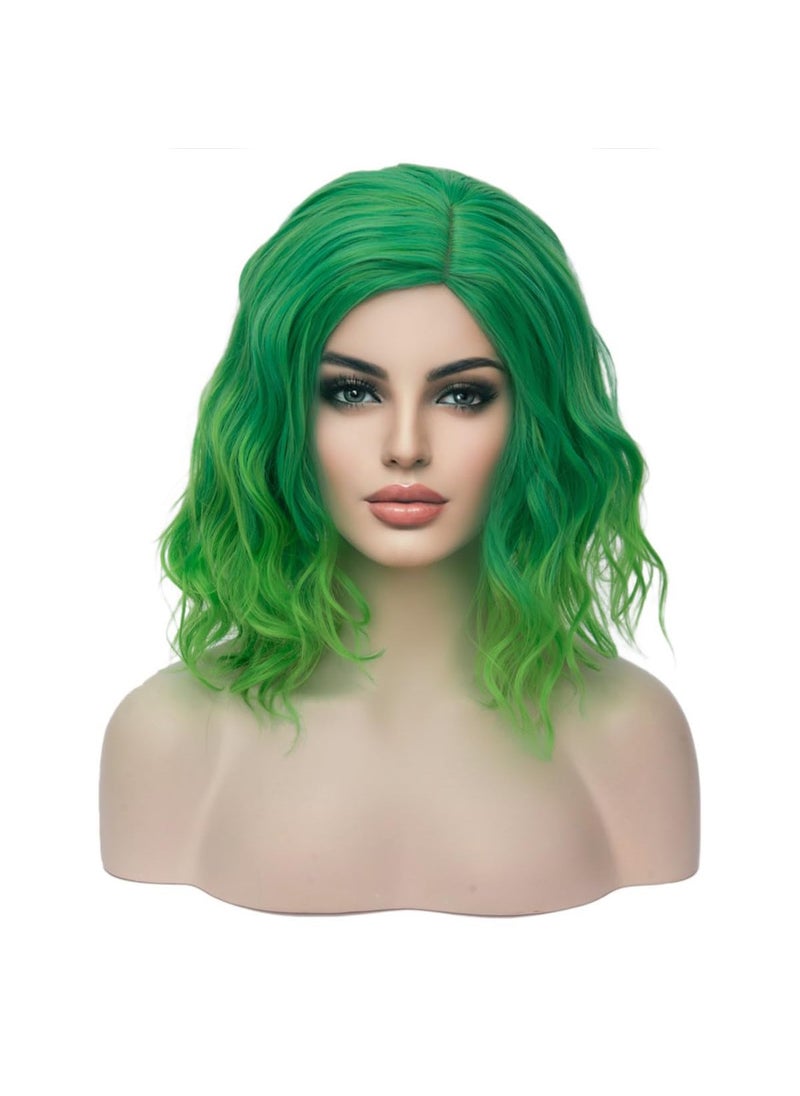 MAGQOO - MAGQOO Green Wig Wig Green Bob Wigs for Women Short Curly Wavy Ombre Green Wigs Synthetic StPatricks Day Wigs Wig Cap Included - Image 1