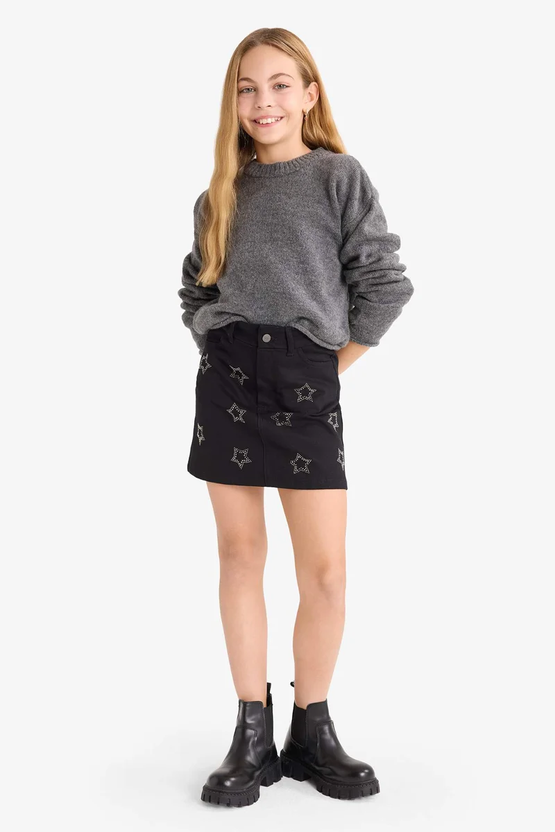 ديفاكتو Girl Star Pattern Gabardine Skirt