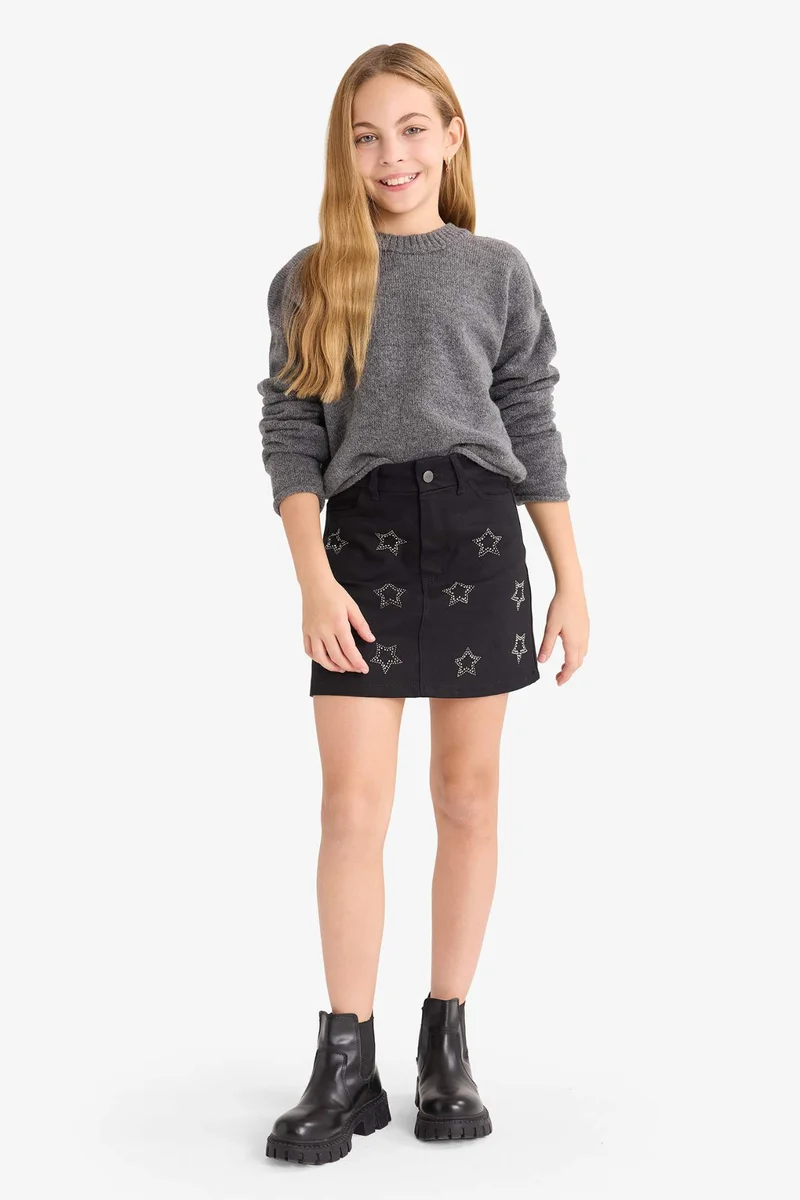 ديفاكتو Girl Star Pattern Gabardine Skirt