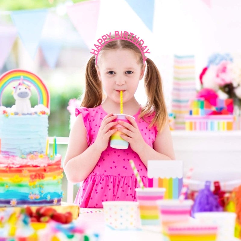 Candygirl 6pcs Happy Birthday Headbands Birthday Crown for Girl Kids Party Supplies Birthday Girl Headband Tiara Happy Birthday Hair Accessories (6 happy Birthday) - Image 2