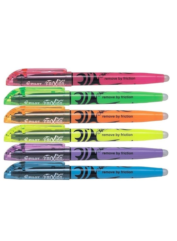 Pilot FriXion Light Erasable Hi-lighter (Highlighter) Pens Set of 6 Loose Assorted Colour Pens - Image 1