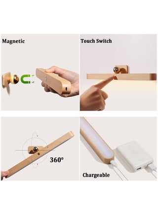 LED Wooden Wall Lamp, 360° Rotatable Magnetic Light, Battery Operated Wall Lights, USB Rechargeable Dimmable LED Night Light for Reading, Makeup and Household Lighting - view 3