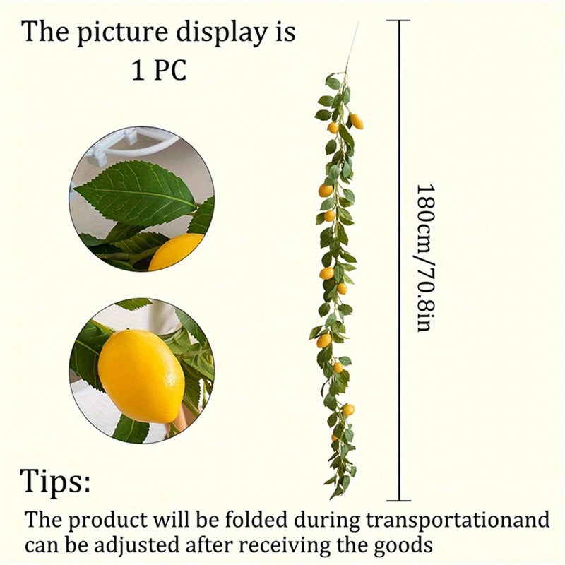Green Decorative Lemon Garlands for Farmhouse Style Home Decor with Faux Fruit and Hanging Vines - Image 2