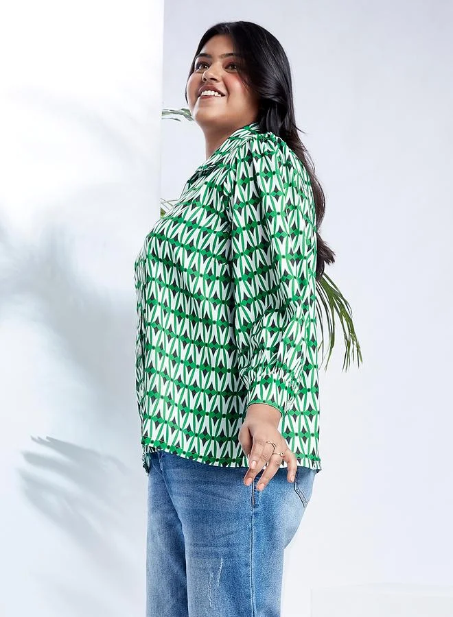 جلو باص بلوزة بمقاس كبير وأكمام طويلة