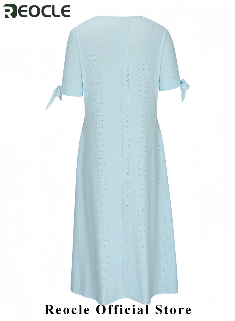 REOCLE Long Dresses for Women Trendy Short Sleeve Eyelet Tshirt Dress Casual Summer Beach Vacation Sundress - Image 5