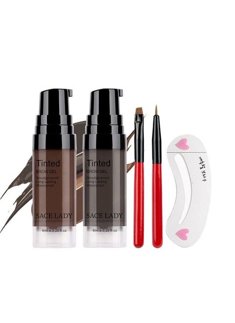 2 Colors Long Lasting Eyebrow Gel Set with Eyebrow Brushes for Waterproof Eyebrow Make Up, Eyebrow Tint Corrector Kit, Intense Brow Color Wax Cream, 2 * 6ml/0.20Fl Oz