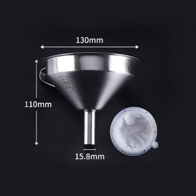 HONUTIGE Stainless Steel Funnel with Fine Mesh Strainer, Metal Hopper with Handle, Kitchen Strainer Funnel Food Filter Jam Straining Set for Transfer of Liquid Ingredients/Wine/Liquor/Enzymes - Image 3