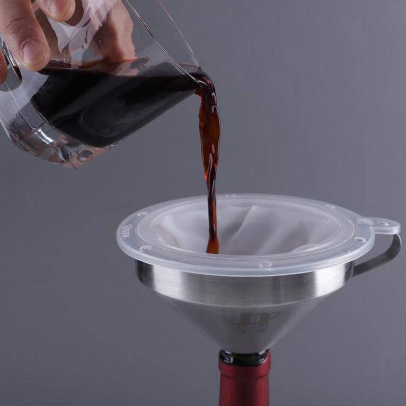 HONUTIGE Stainless Steel Funnel with Fine Mesh Strainer, Metal Hopper with Handle, Kitchen Strainer Funnel Food Filter Jam Straining Set for Transfer of Liquid Ingredients/Wine/Liquor/Enzymes - Image 4