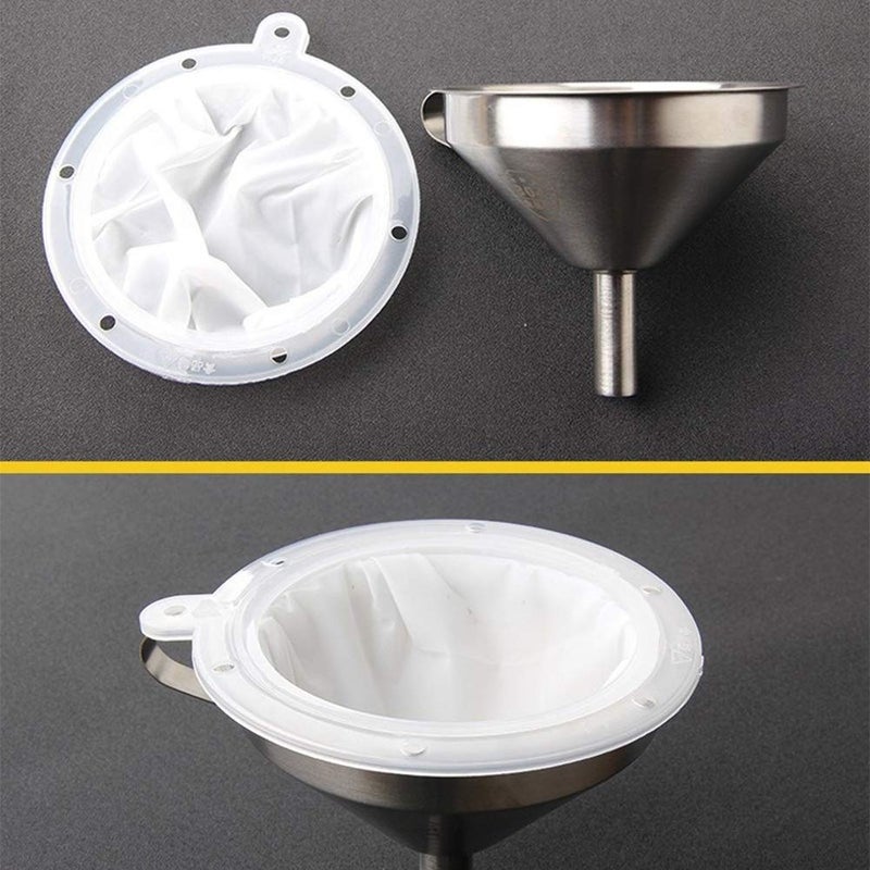 HONUTIGE Stainless Steel Funnel with Fine Mesh Strainer, Metal Hopper with Handle, Kitchen Strainer Funnel Food Filter Jam Straining Set for Transfer of Liquid Ingredients/Wine/Liquor/Enzymes - Image 5