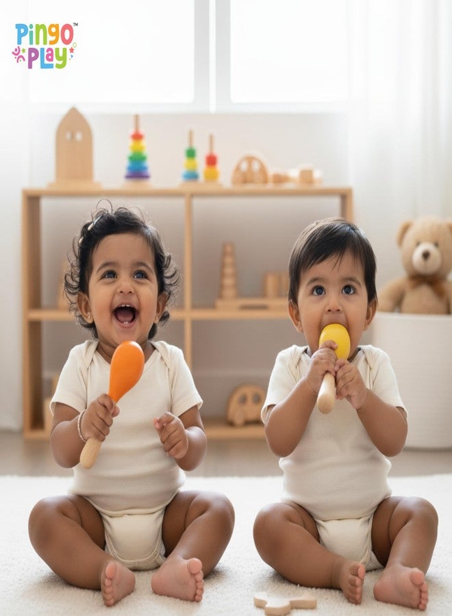 Pingo Play Premium Wooden Maracas Rattle | Montessori Musical Toy for Babies & Toddlers | Sensory Awareness Toy for Toddlers 3 Months+ (Pack of 2) - Image 3