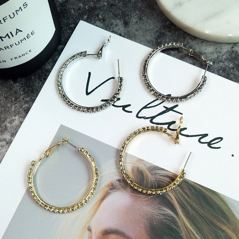 Jian Hong Fashion Rhinestone Large Circle Earrings for Women - Sparkling Crystal Hoop Earrings, Stainless Steel, Trendy Statement Jewelry - Image 3