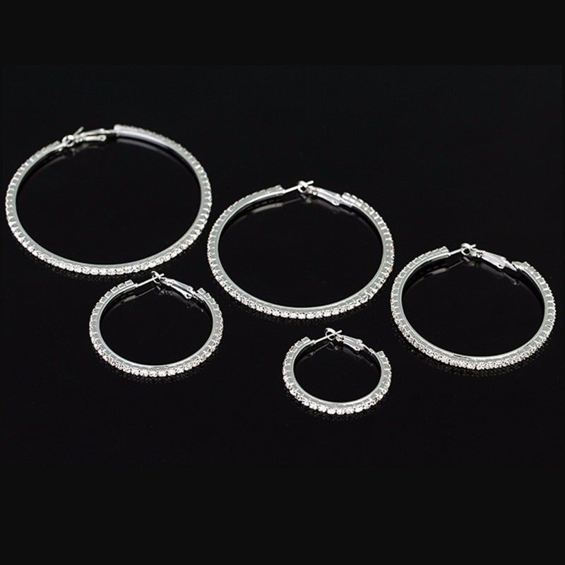 Jian Hong Fashion Rhinestone Large Circle Earrings for Women - Sparkling Crystal Hoop Earrings, Stainless Steel, Trendy Statement Jewelry - Image 2