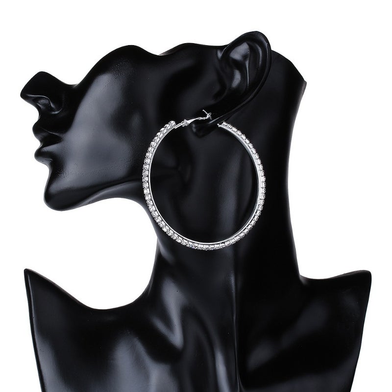 Jian Hong Fashion Rhinestone Large Circle Earrings for Women - Sparkling Crystal Hoop Earrings, Stainless Steel, Trendy Statement Jewelry - Image 4