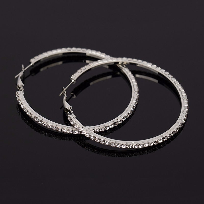 Jian Hong Fashion Rhinestone Large Circle Earrings for Women - Sparkling Crystal Hoop Earrings, Stainless Steel, Trendy Statement Jewelry - Image 1