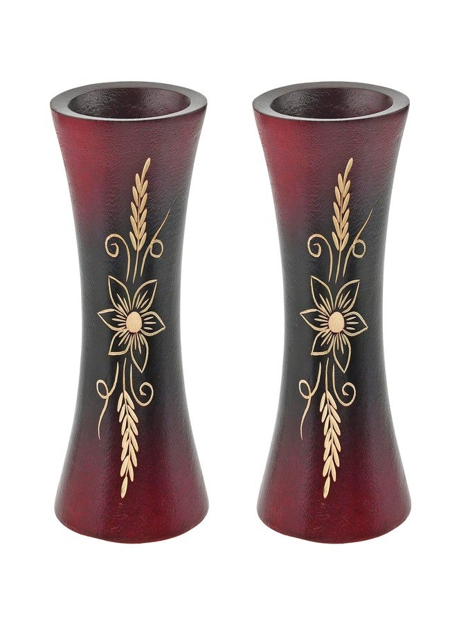 AeraVida Red Balinese Flower Garden Black & Natural Mango Tree Wood Set of 2 Flower Vase | Mango Tree Wood Flower Vase| Handmade Home Office Table - Image 1