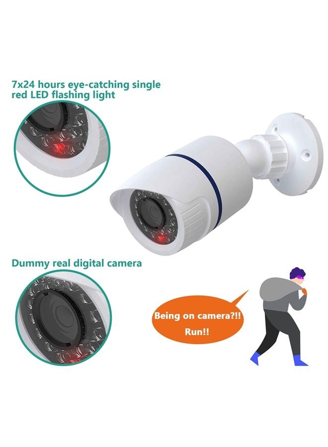Dummy Fake Camera, Surveillance Security CCTV Dome Camera, Indoor Outdoor Camera, with One LED Light, Security Alert Sticker Decals (TC-W2), 2 Pack, White