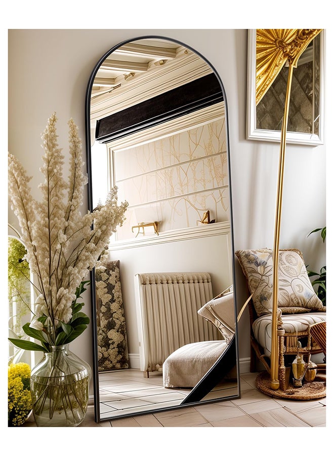 فيبارتي مرآة أرضية مقوسة مقاس 170 × 60 سم مع إطار من الألومنيوم ، مرآة مقوسة بطول كامل باللون الأسود ، تصميم معلق أو مائل لغرفة النوم ، غرفة الملابس ، غرفة المعيشة ، ديكور منزلي أنيق ، حديث ، متين ، مرآة عمودية لكامل الجسم - Image 1