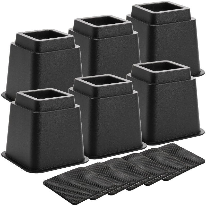 أوكيلين 6 عبوات من رافعات الأثاث للسرير بارتفاع 5 بوصات مع وسادات مضادة للانزلاق، رافعات إطار الأثاث السوداء للسرير والطاولة والأريكة والكرسي، مصنوعة من بلاستيك ABS الممتاز تدعم حتى 3000 رطل