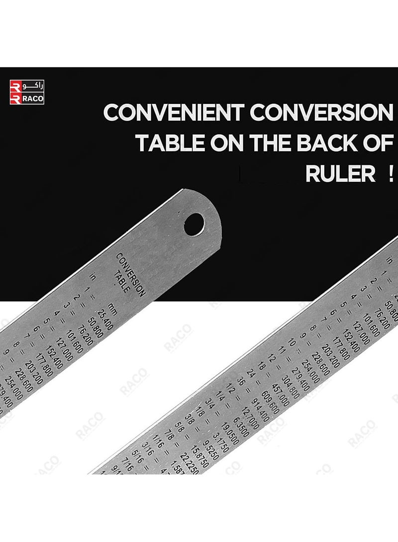 RACO Uken Stainless Steel Ruler | Heavy-Duty SS Scale with Conversion Table for School, Office, Home, Architects, Engineers, and Craft Supplies (Combo) - Image 3