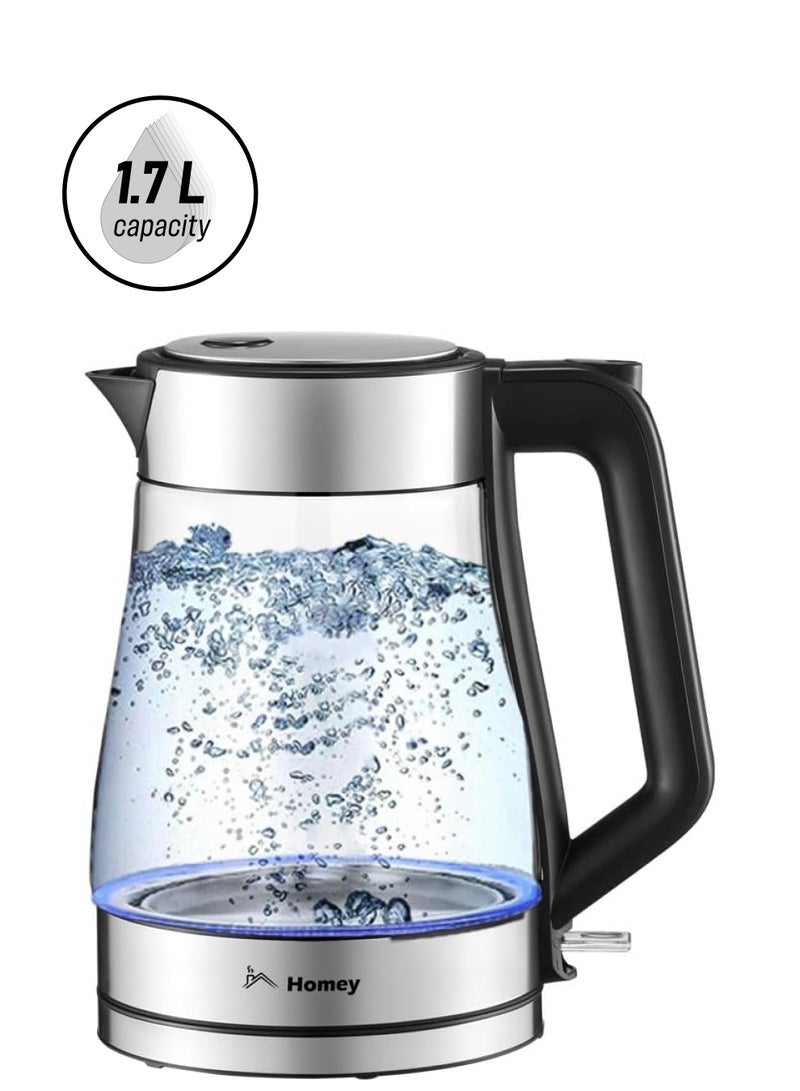 Homey Electric Tea Kettle - Fast Boiling, Easy Cleaning, 1.7L Capacity, Boil Dry Protection, LED Indicator Ring  - Image 1
