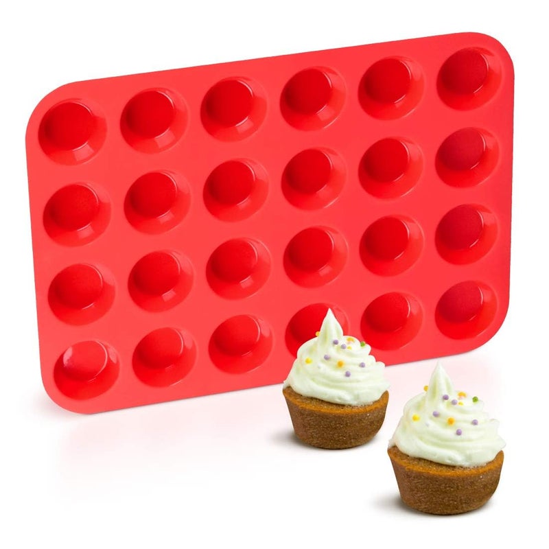 CAKETIME Silicone Muffin Pan Mini 24 Cups Cupcake Pan, Nonstick Food Grade Silicone Baking Pan 1 Pack - Image 1
