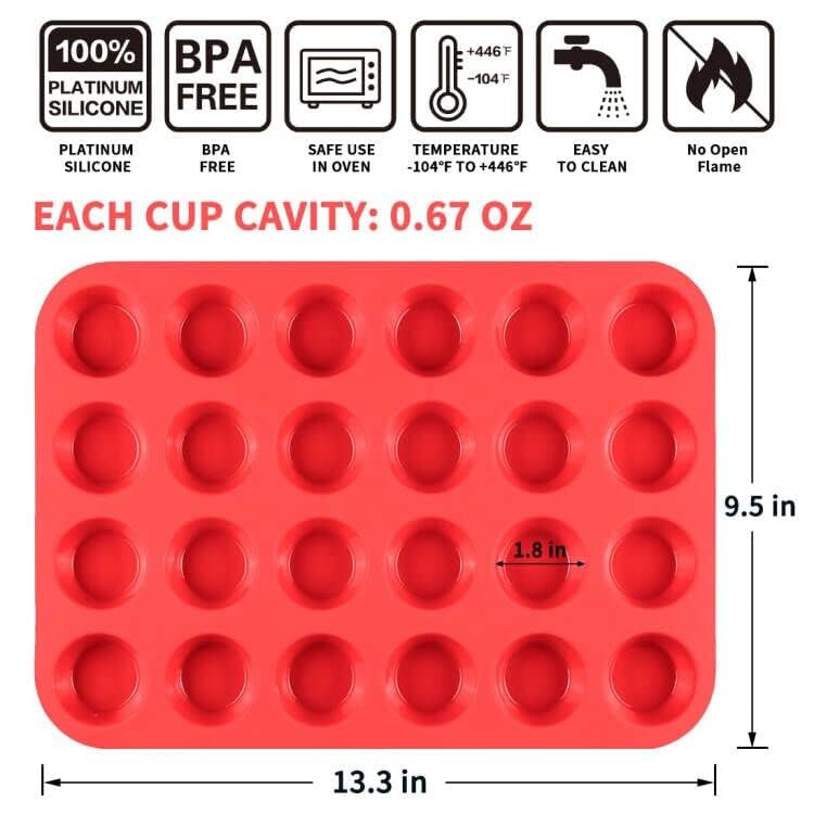 CAKETIME Silicone Muffin Pan Mini 24 Cups Cupcake Pan, Nonstick Food Grade Silicone Baking Pan 1 Pack - Image 3