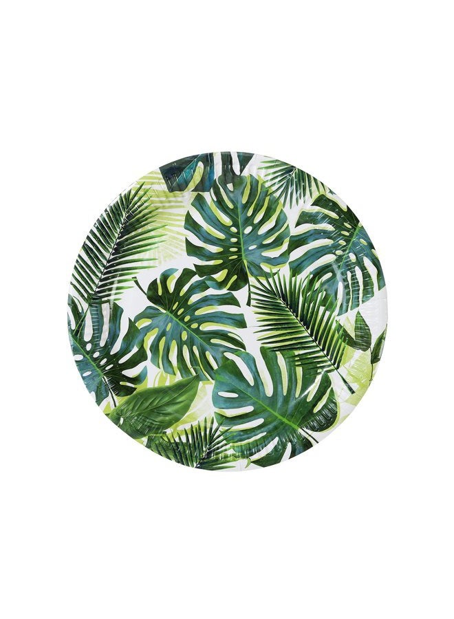 Talking Tables Pack of 12 Tropical Paper Plates - Palm Leaf Disposable Tableware for Kid's Jungle Party, Hawaiian Theme, Summer Luau, Green - Image 1