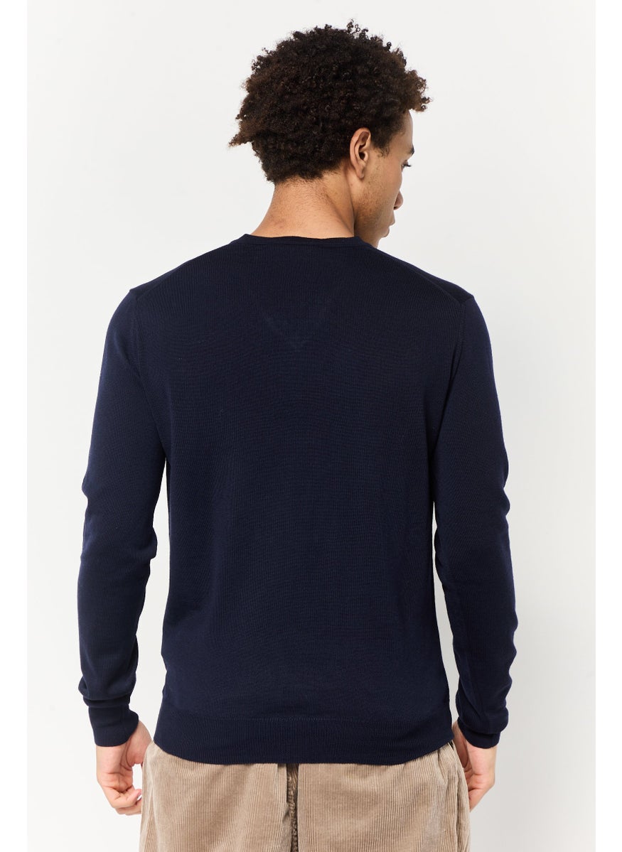 Harmont & Blaine Men V-Neck Long Sleeves Embroidered Logo Sweater, Navy  - Image 4