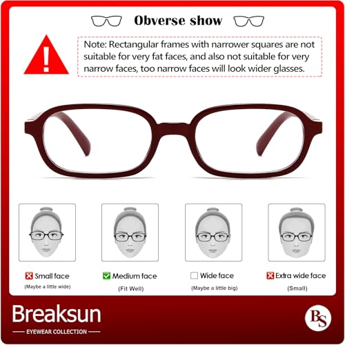 Breaksun Retro Rectangle Glasses for Women Men Small Square Blue Light Blocking Glasses Vintage Eyeglasses (Dark Red) - Image 2