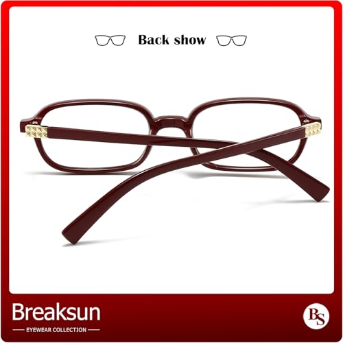 Breaksun Retro Rectangle Glasses for Women Men Small Square Blue Light Blocking Glasses Vintage Eyeglasses (Dark Red) - Image 3
