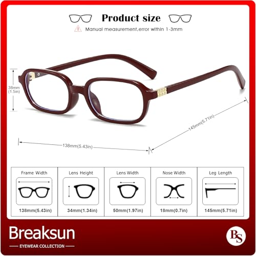 Breaksun Retro Rectangle Glasses for Women Men Small Square Blue Light Blocking Glasses Vintage Eyeglasses (Dark Red) - Image 5