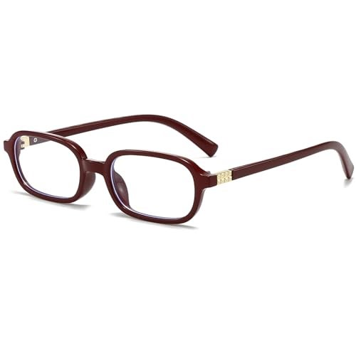 Breaksun Retro Rectangle Glasses for Women Men Small Square Blue Light Blocking Glasses Vintage Eyeglasses (Dark Red) - Image 1