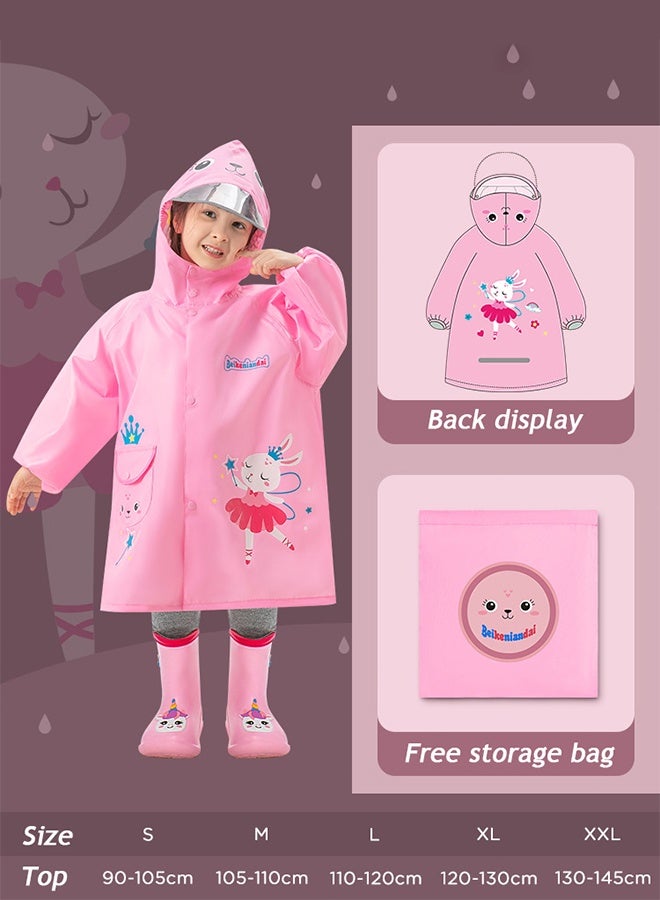 Kids Boys Girls Toddler Raincoat With School Bag Cover Long Cartoon Rainwear Rain Ponchos With Hoods Rain Jacket Cape Reusable For Outdoor Climbing Cycling Hiking Camping - Image 1