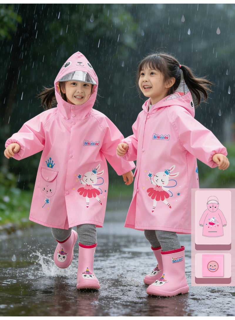 Kids Boys Girls Toddler Raincoat With School Bag Cover Long Cartoon Rainwear Rain Ponchos With Hoods Rain Jacket Cape Reusable For Outdoor Climbing Cycling Hiking Camping-L - Image 3