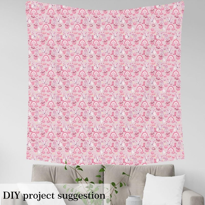 Erosebridal Pink Cowgirl Fabric By The Yard,Cowgirl Hats Boots Upholstery Fabric for Chairs Sofa,Kawaii Bows Decorative Fabrics,Rustic Cactus Bull Skull Indoor Outdoor Decor,1 Yard - Image 4