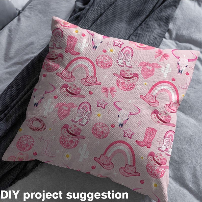 Erosebridal Pink Cowgirl Fabric By The Yard,Cowgirl Hats Boots Upholstery Fabric for Chairs Sofa,Kawaii Bows Decorative Fabrics,Rustic Cactus Bull Skull Indoor Outdoor Decor,1 Yard - Image 5
