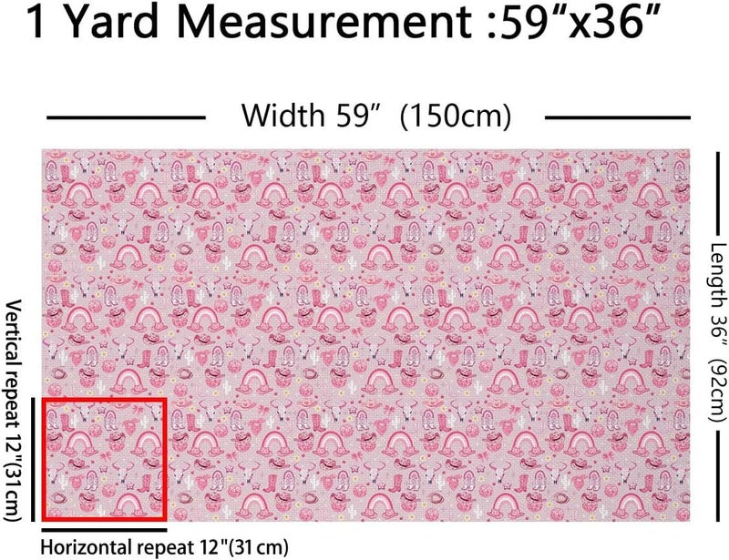 Erosebridal Pink Cowgirl Fabric By The Yard,Cowgirl Hats Boots Upholstery Fabric for Chairs Sofa,Kawaii Bows Decorative Fabrics,Rustic Cactus Bull Skull Indoor Outdoor Decor,1 Yard - Image 3