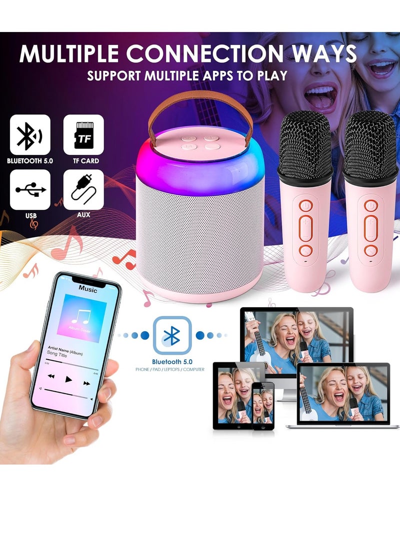 Mini Karaoke Machine with 2 Wireless Microphones for Kids Adults, Portable Bluetooth Speaker Toy for 2-12 Years Old Girls and Boys,  for Birthday Gift and Home Party - Image 3