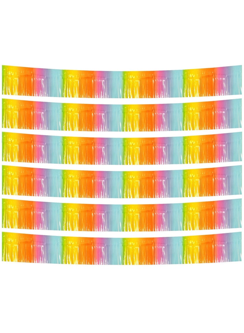 SOLARAE 6 Pack 10 Feet Foil Fringe Garland Metallic Tinsel Streamers Banner Wall Hanging Backdrop Banner for Parade Floats, Valentine's Day, Wedding, Birthday, Mardi Gras Party Decorations, Light Rainbow - Image 1