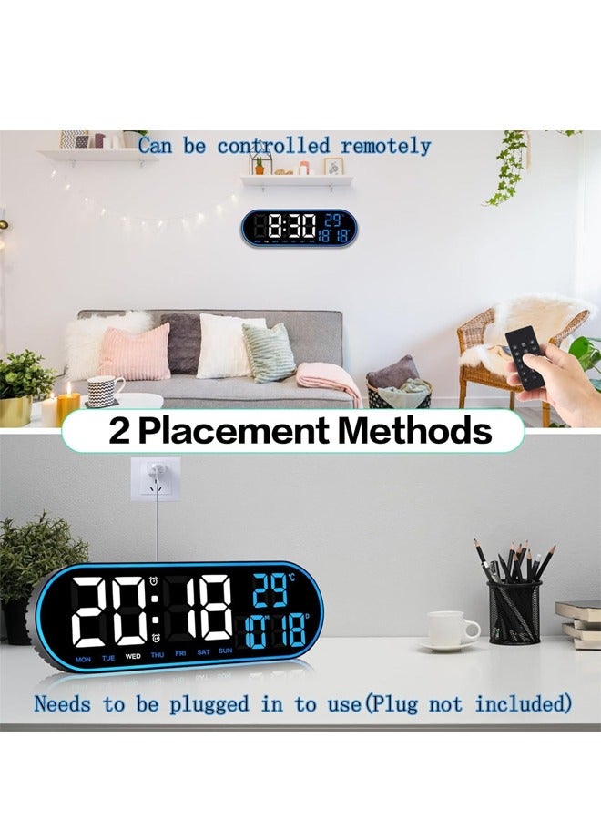 PADOM ساعة حائط رقمية من بادوم، شاشة كبيرة، ساعة منبه رقمية مقاس 15 بوصة، ساعة رقمية LED مع جهاز تحكم عن بعد، سطوع قابل للتعديل، ساعة تنازلية كبيرة مع التاريخ والأسبوع ودرجة الحرارة ومصدر طاقة سلكي  - Image 5